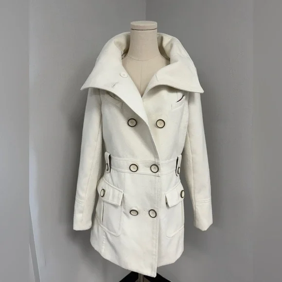 Joujou Women's Pea Coat Double Breasted, White Vintage,Tapered,Size Small - Picture 4 of 10